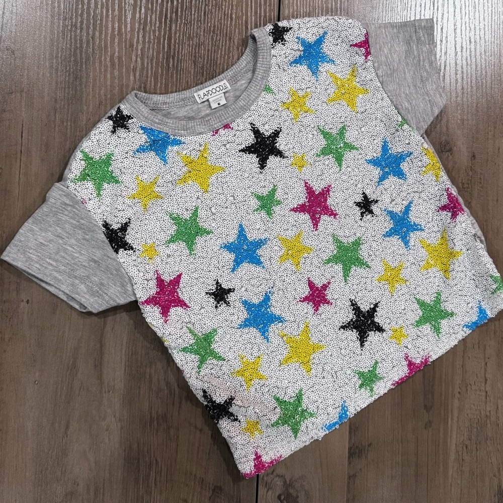 Flapdoodles Starry Gray Sequin Short Sleeve Tee
